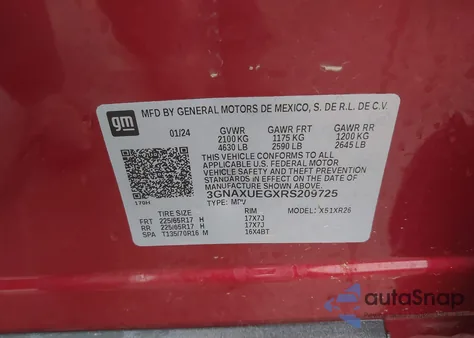 2024 Chevrolet Equinox Awd Lt z USA, uszkodzony, nr VIN 3GNAXUEGXRS209725